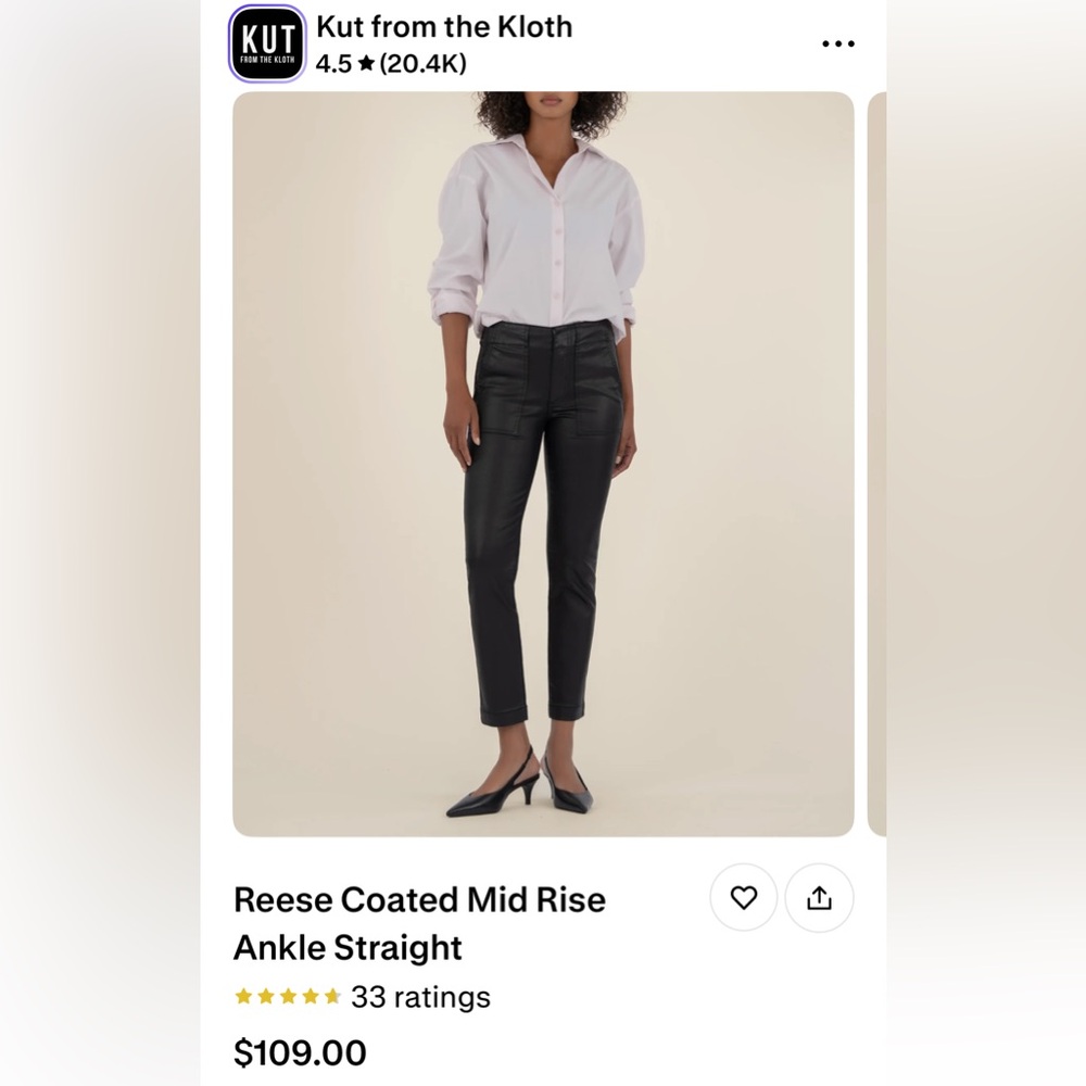 Kut from the Kloth Reese Coated Black Ankle Pants